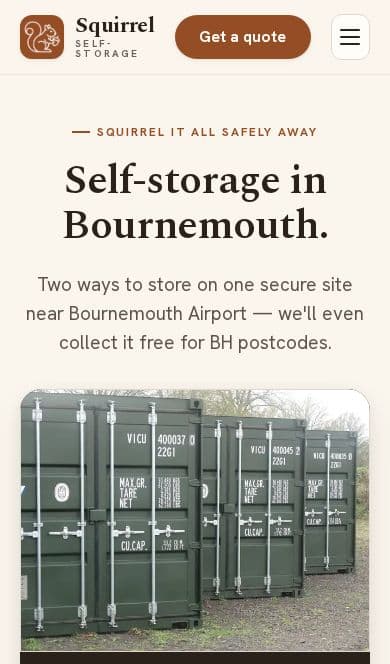 Squirrel Self-Storage website on a phone